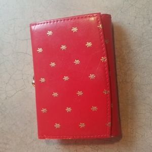 ADORABLE VTG MINI WALLET.WEST GERMAN MADE.RED&GOLD LEATHER